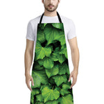 Green Ivy Leaf Print Bib Apron With Pocket