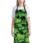 Green Ivy Leaf Print Bib Apron With Pocket