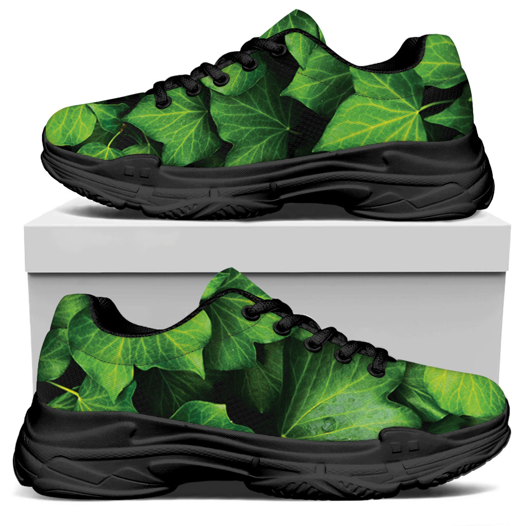 Green Ivy Leaf Print Black Chunky Shoes