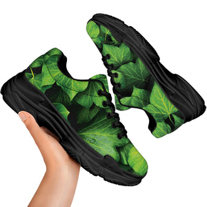 Green Ivy Leaf Print Black Chunky Shoes