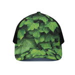 Green Ivy Leaf Print Black Mesh Trucker Cap