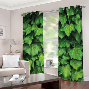 Green Ivy Leaf Print Blackout Grommet Curtains