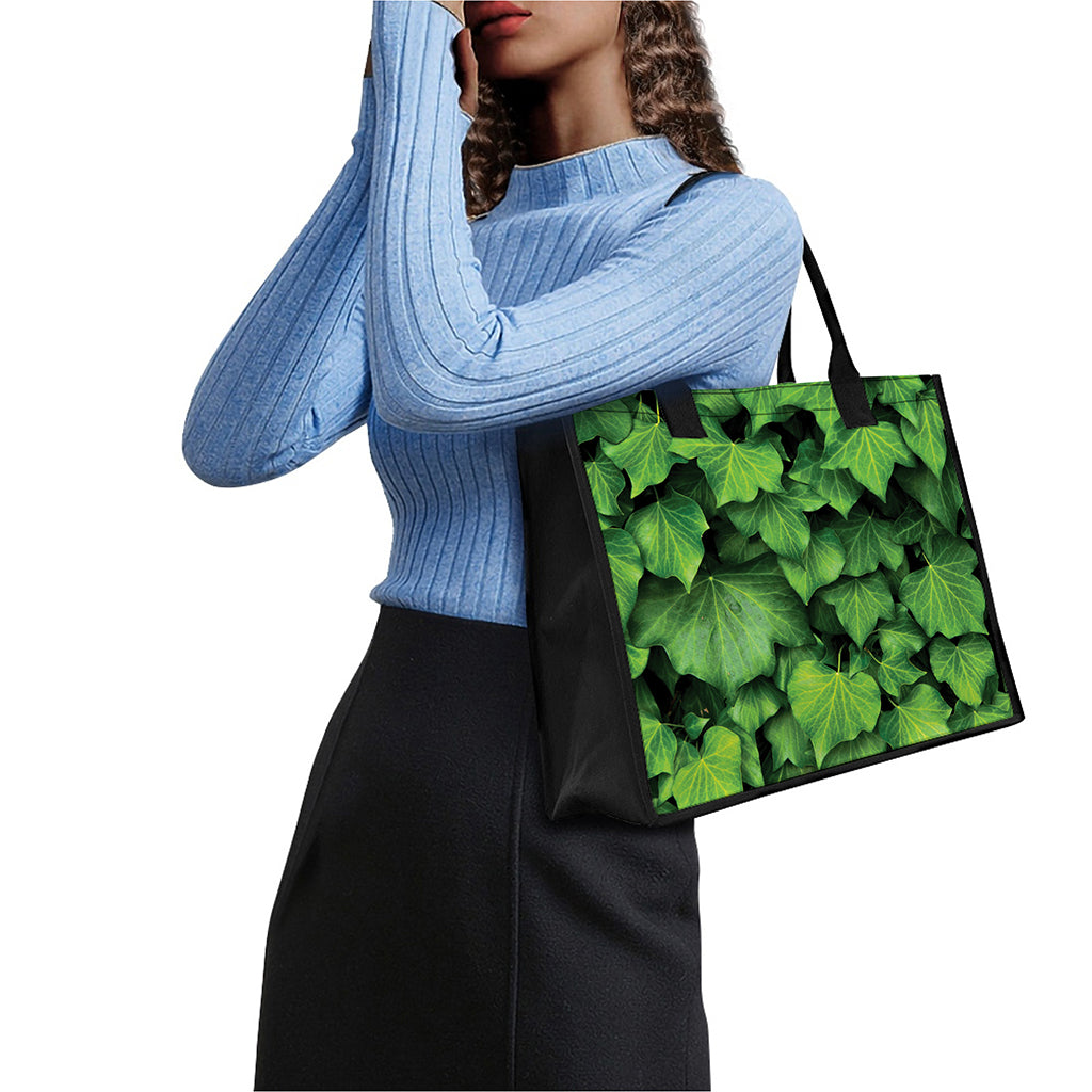 Green Ivy Leaf Print Canvas Tote Bag