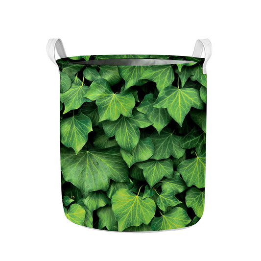 Green Ivy Leaf Print Collapsible Laundry Basket
