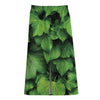 Green Ivy Leaf Print Cotton Front Slit Maxi Skirt