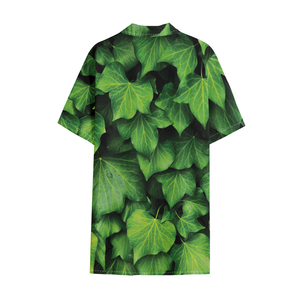 Green Ivy Leaf Print Cotton Hawaiian Shirt
