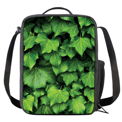 Green Ivy Leaf Print Crossbody Lunch Bag