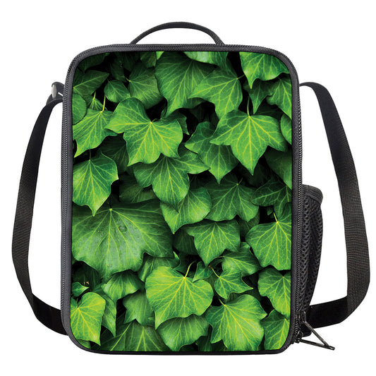 Green Ivy Leaf Print Crossbody Lunch Bag