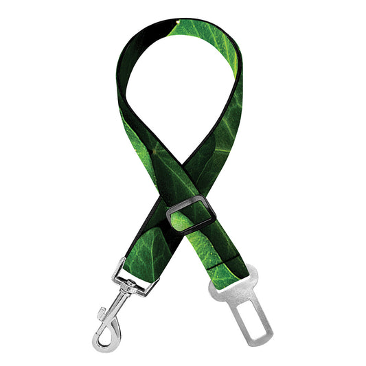 Green Ivy Leaf Print Dog Seat Belt