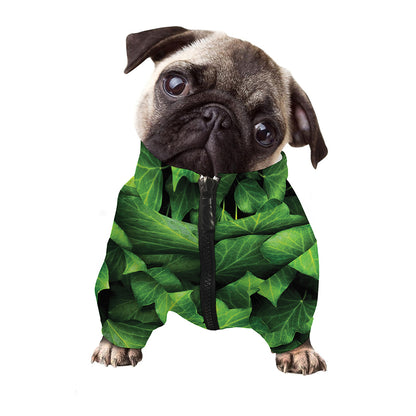 Green Ivy Leaf Print Dog Zip Up Jacket