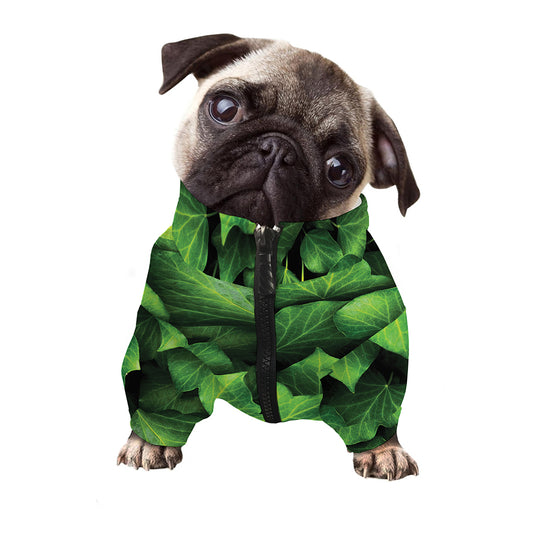 Green Ivy Leaf Print Dog Zip Up Jacket