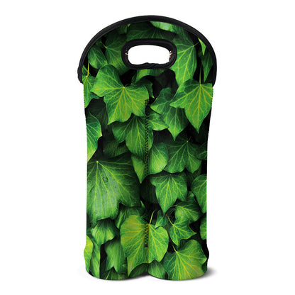 Green Ivy Leaf Print Double Neoprene Wine Tote