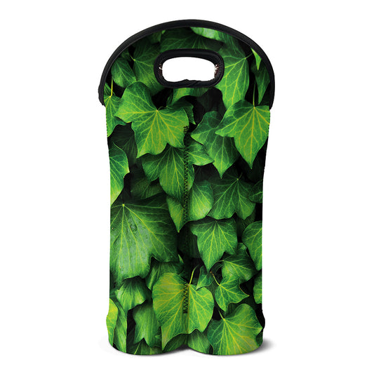 Green Ivy Leaf Print Double Neoprene Wine Tote