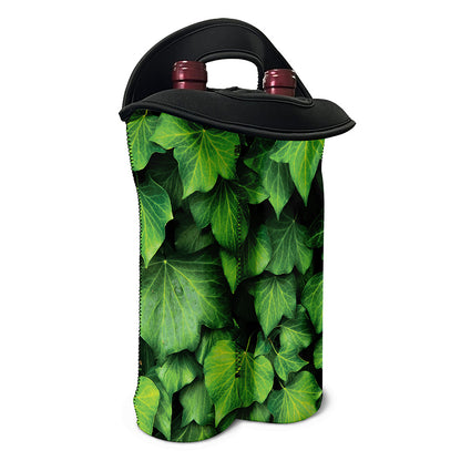 Green Ivy Leaf Print Double Neoprene Wine Tote