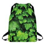 Green Ivy Leaf Print Drawstring Backpack