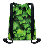 Green Ivy Leaf Print Drawstring Backpack