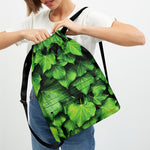 Green Ivy Leaf Print Drawstring Backpack