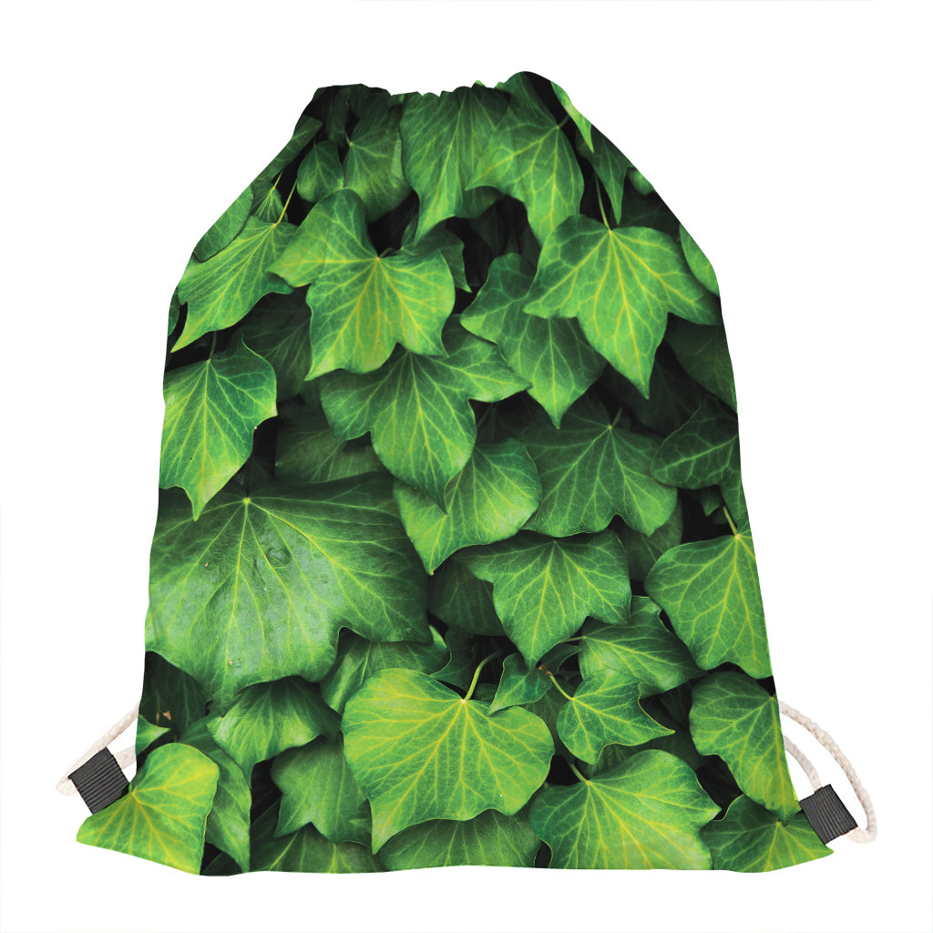 Green Ivy Leaf Print Drawstring Bag
