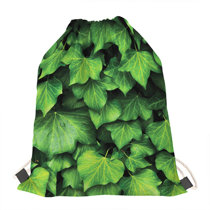 Green Ivy Leaf Print Drawstring Bag
