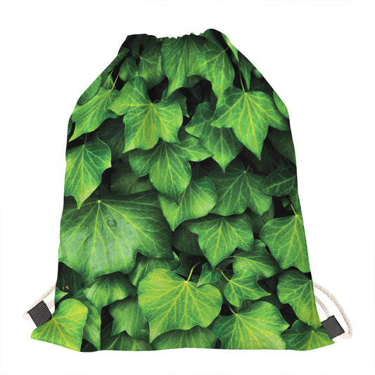 Green Ivy Leaf Print Drawstring Bag