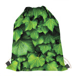 Green Ivy Leaf Print Drawstring Bag