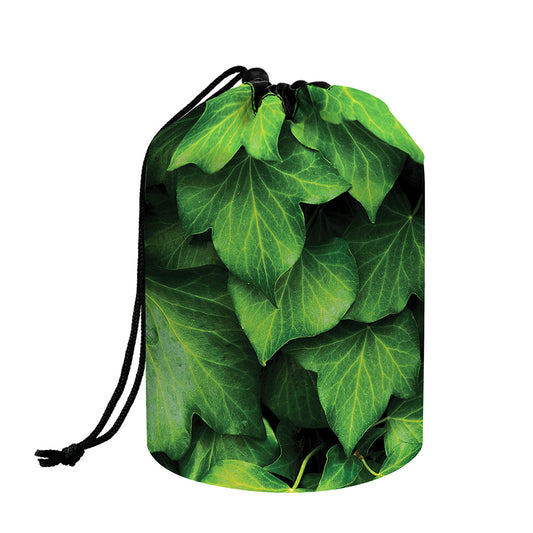 Green Ivy Leaf Print Drawstring Makeup Bag