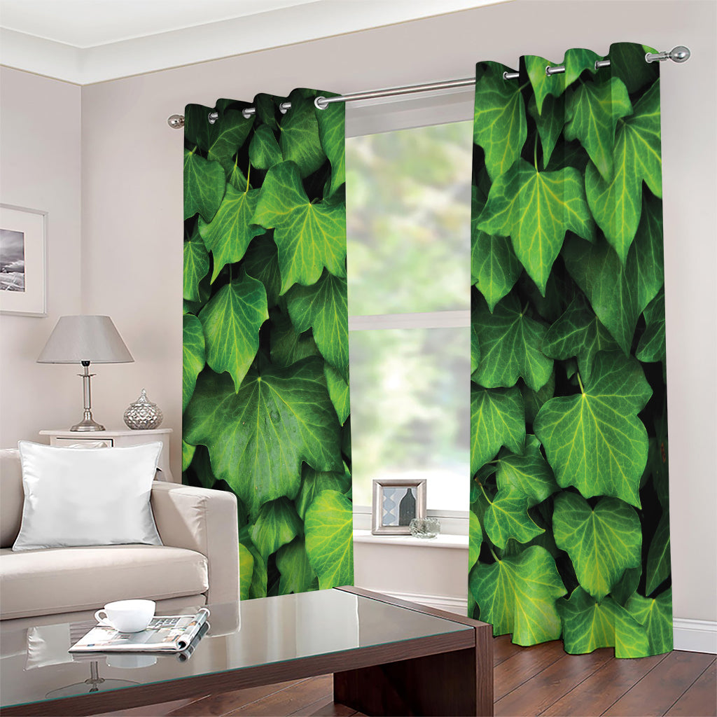 Green Ivy Leaf Print Extra Wide Grommet Curtains