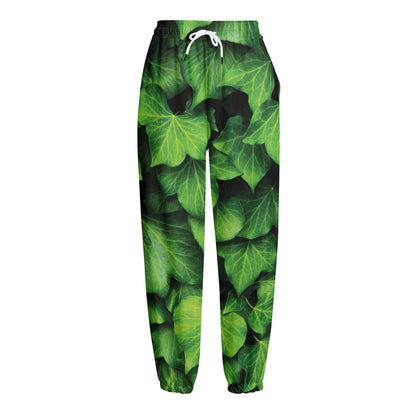 Green Ivy Leaf Print Fleece Lined Knit Pants