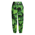 Green Ivy Leaf Print Fleece Lined Knit Pants