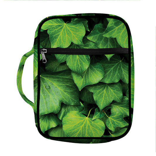 Green Ivy Leaf Print Front Pocket Bible Bag