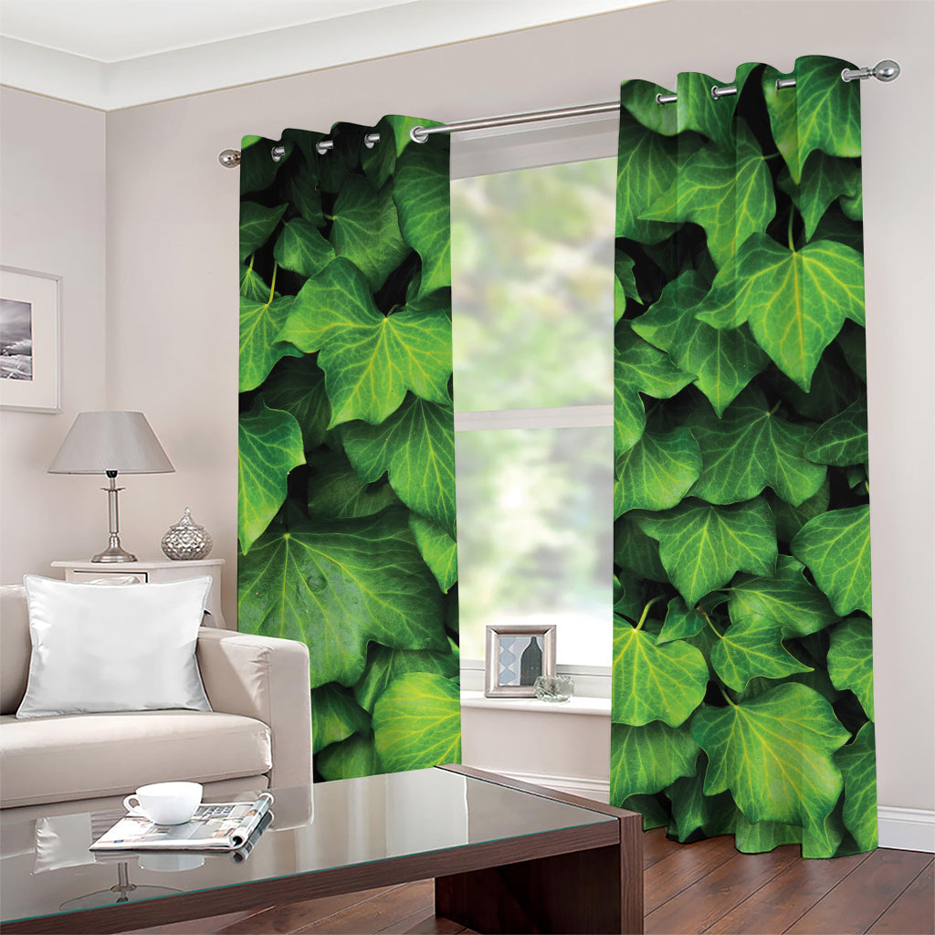 Green Ivy Leaf Print Grommet Curtains