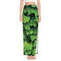 Green Ivy Leaf Print High Slit Maxi Skirt