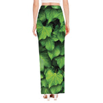 Green Ivy Leaf Print High Slit Maxi Skirt