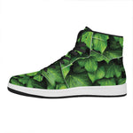 Green Ivy Leaf Print High Top Leather Sneakers