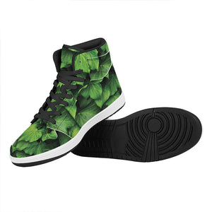 Green Ivy Leaf Print High Top Leather Sneakers