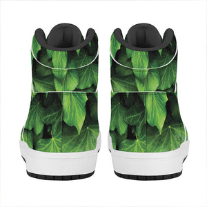 Green Ivy Leaf Print High Top Leather Sneakers