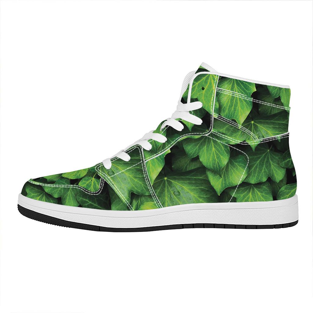 Green Ivy Leaf Print High Top Leather Sneakers