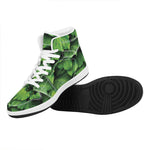 Green Ivy Leaf Print High Top Leather Sneakers