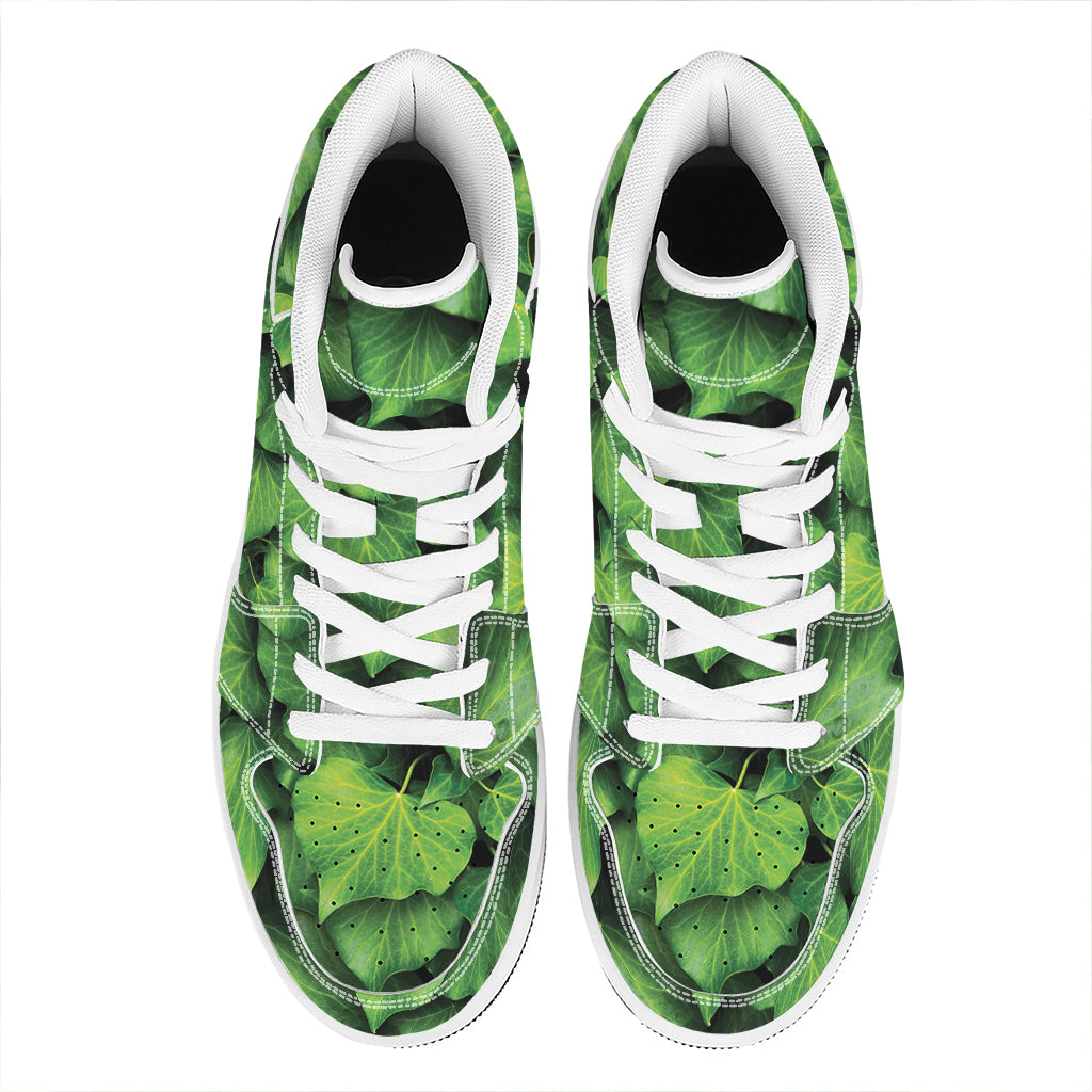 Green Ivy Leaf Print High Top Leather Sneakers