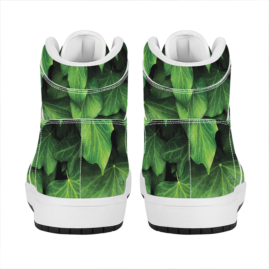 Green Ivy Leaf Print High Top Leather Sneakers