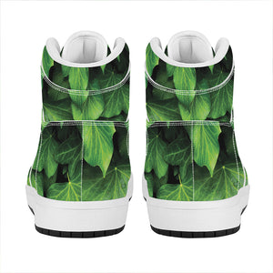 Green Ivy Leaf Print High Top Leather Sneakers