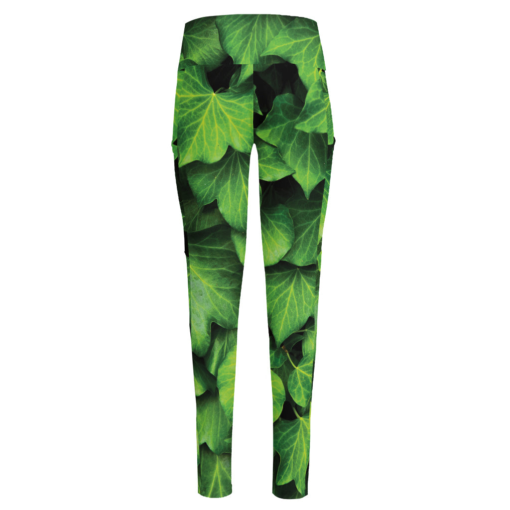 Green Ivy Leaf Print High-Waisted Pocket Leggings