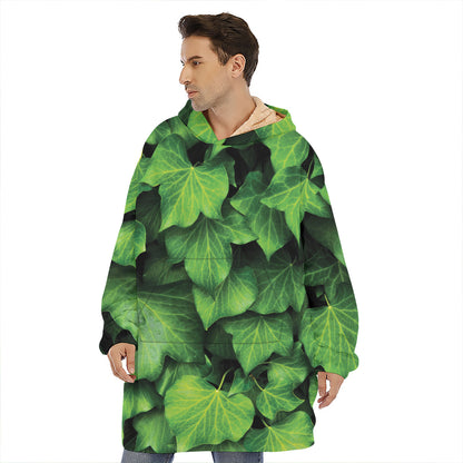 Green Ivy Leaf Print Hoodie Blanket