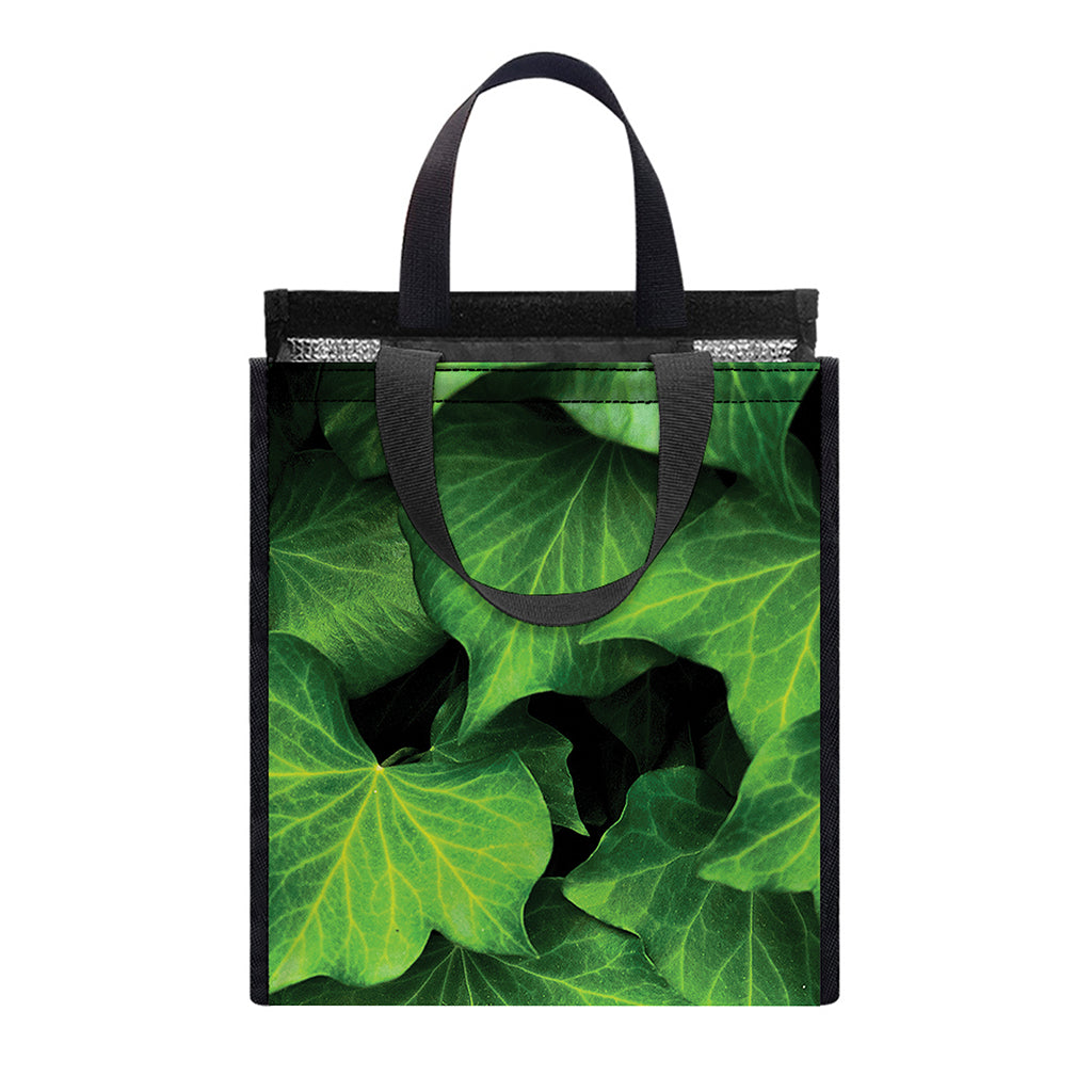 Green Ivy Leaf Print Insulated Lunch Tote