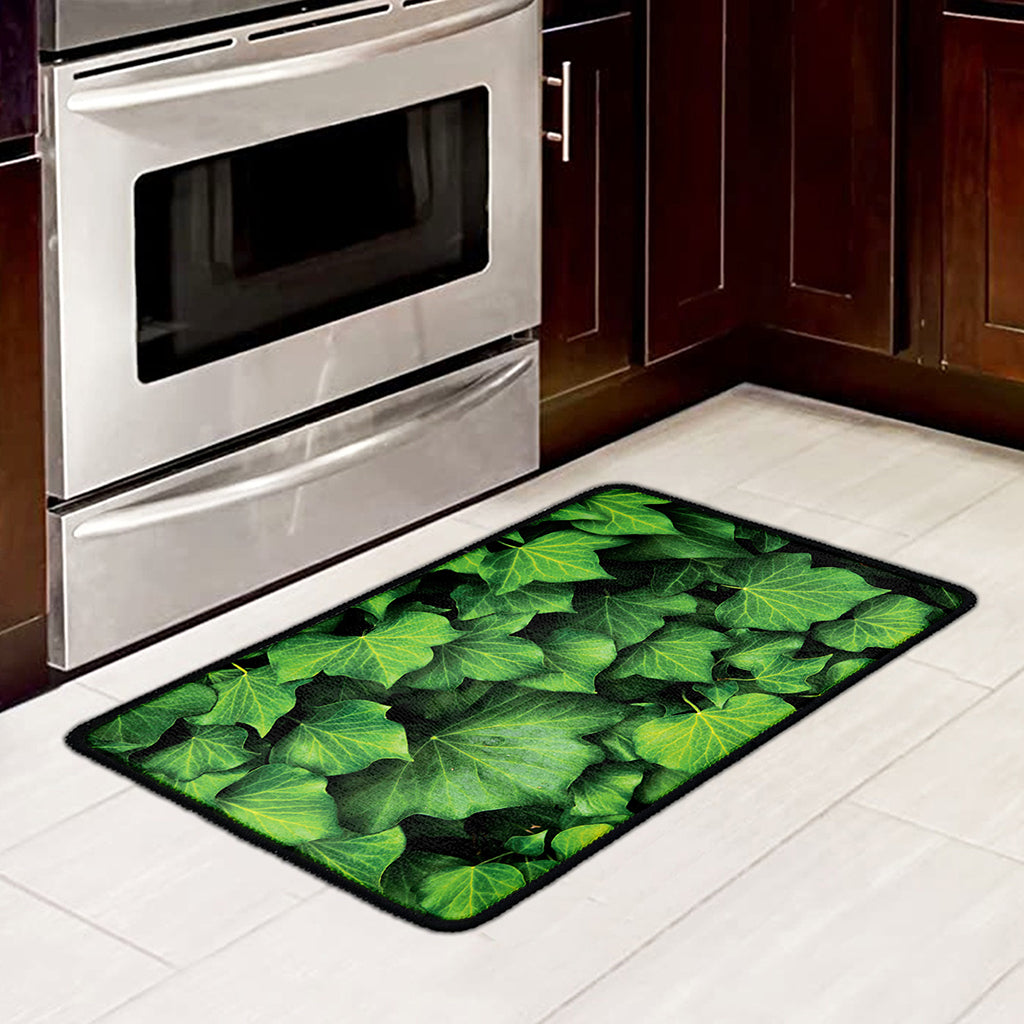 Green Ivy Leaf Print Kitchen Mat