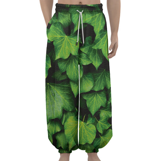 Green Ivy Leaf Print Lantern Pants