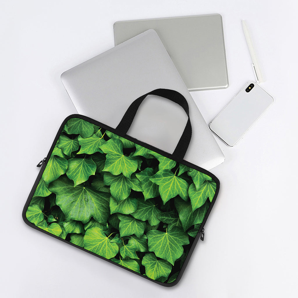 Green Ivy Leaf Print Laptop Sleeve With Handle