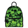 Green Ivy Leaf Print Leather Backpack