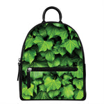 Green Ivy Leaf Print Leather Backpack