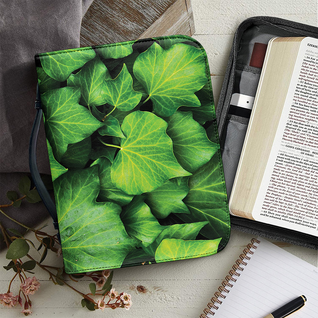 Green Ivy Leaf Print Leather Bible Cover